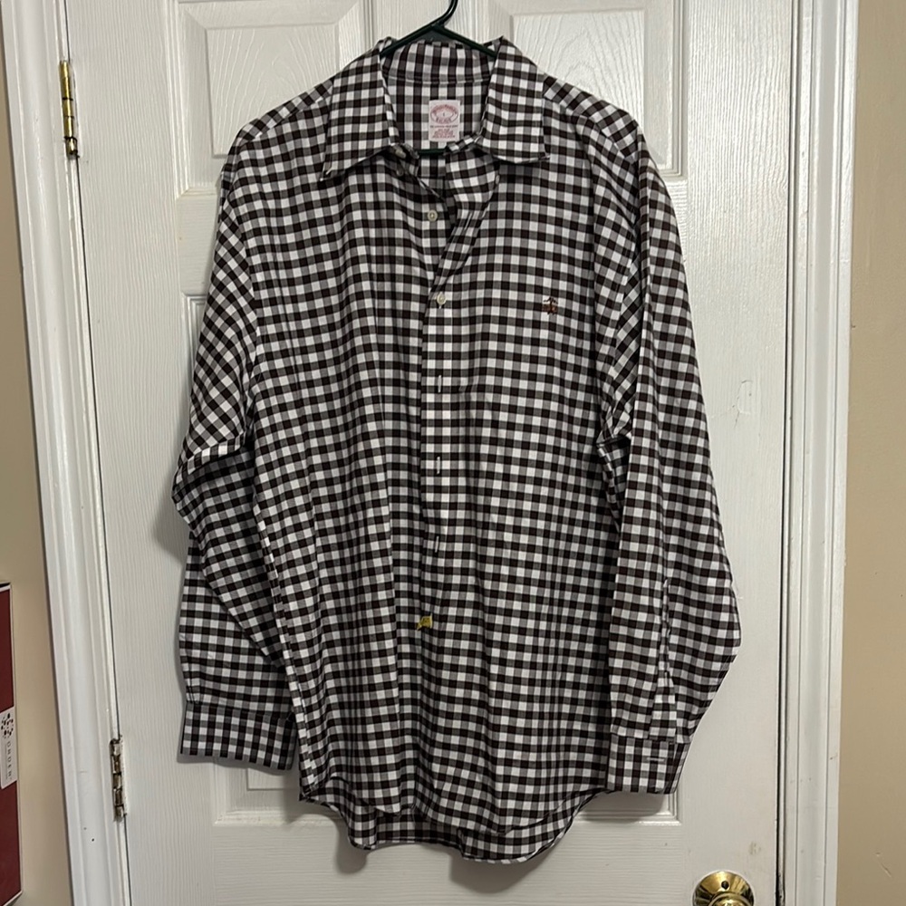 Brooks Brothers Black and White Plaid Shirt Sz Large Excellent Condition